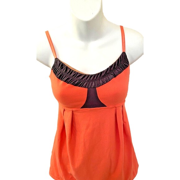 Lululemon Womens Yogi Dance Tank Top Size 4 Coral Gray Luon Ruched Ruffled - Picture 2 of 7